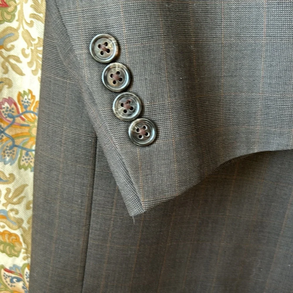 Burberry Brown Plaid Suit Coat Super 100’s Wool‎ Luxury Business Office XXL/48